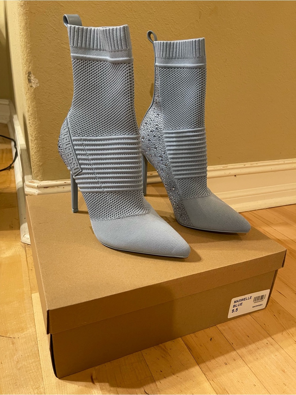Blue Knit Sock Stiletto Booties - Steve Madden